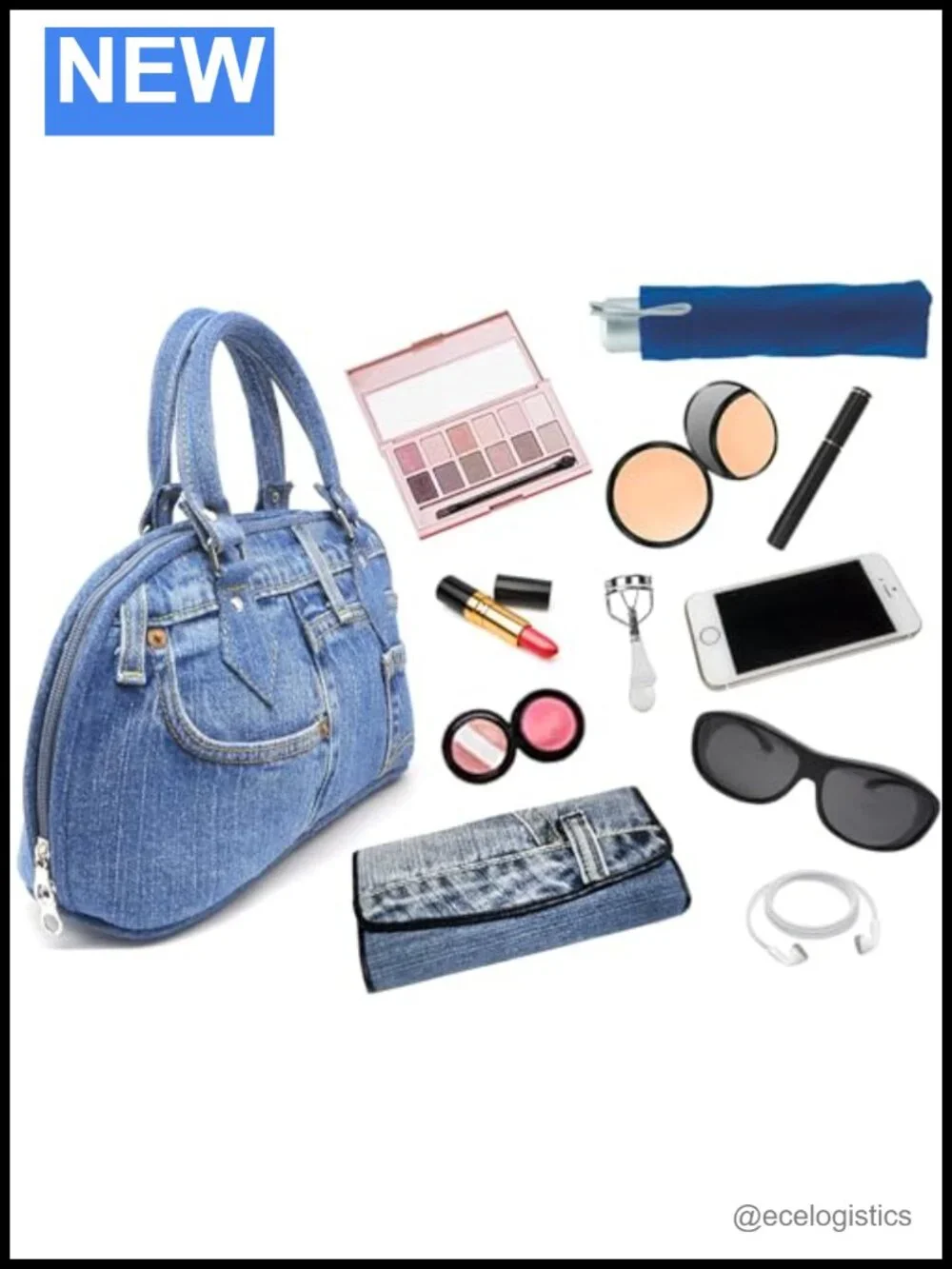 Upcycled Denim Satchel Handbag Top Handle Purse Curved Zipper